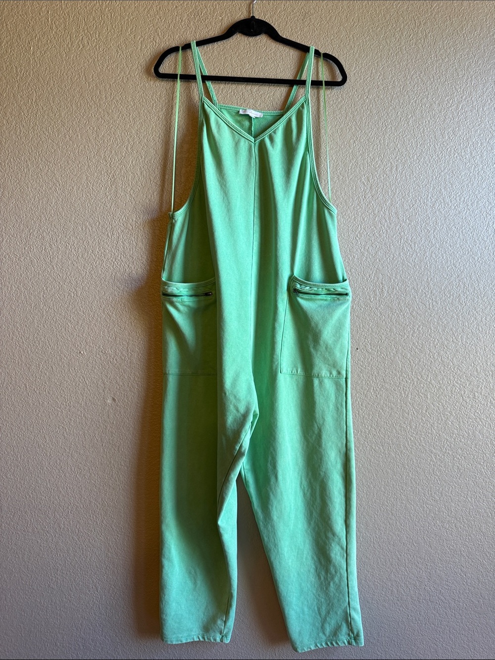 Ces Femme Mint Green Cotton Jumpsuit with Front Zip Pockets